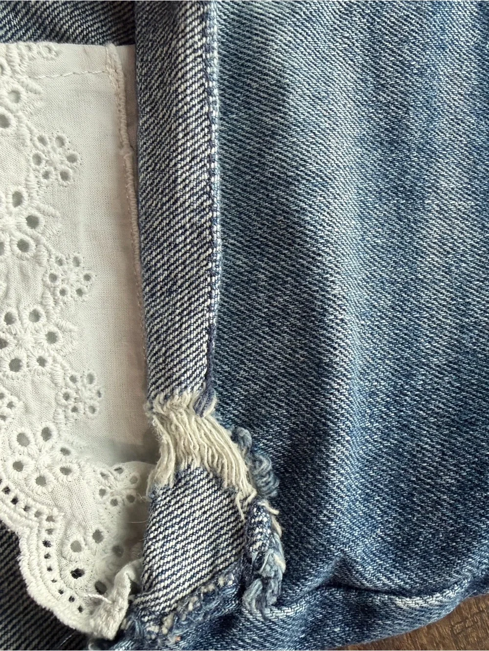 Old Navy Blue Distressed Denim Shorts with Lace Inset